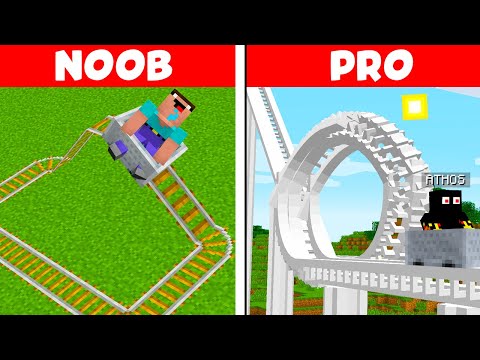 BATALHA DE CONSTRUÇÃO DE  MONTANHA RUSSA PRO E HACKER DO MINECRAFT