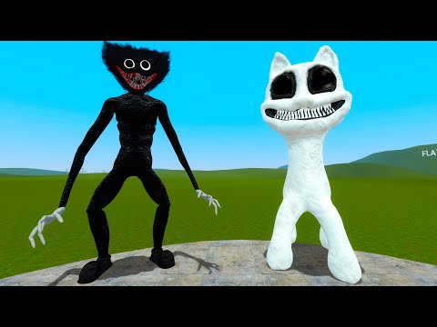 CARTOON HUGGY WUGGY VS WHITE CARTOON CAT Garry's Mod Sandbox!
