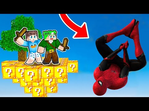 ILHA DE LUCKY BLOCK VS HOMEM ARANHA GIGANTE NO MINECRAFT!! (Sorte ou Azar?)