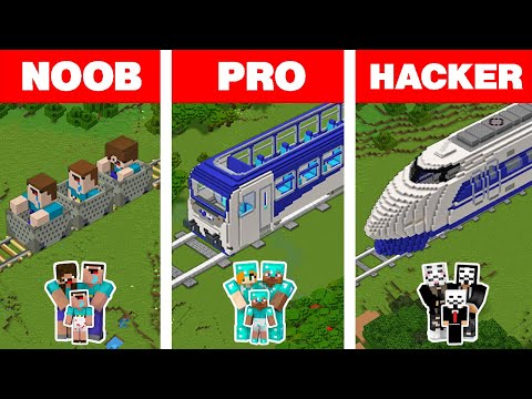 Minecraft NOOB vs PRO vs HACKER: FAMILY TRAIN HOUSE BUILD CHALLENGE / Animation