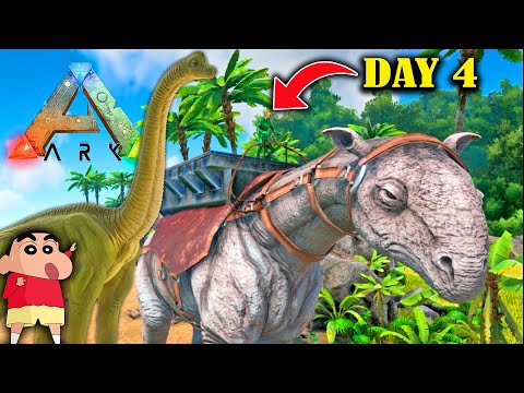 SHINCHAN Upgraded into 2 GIANT DINOSAURS in ARK SURVIVAL EVOLVED in hindi | DAY 4 in ark survival