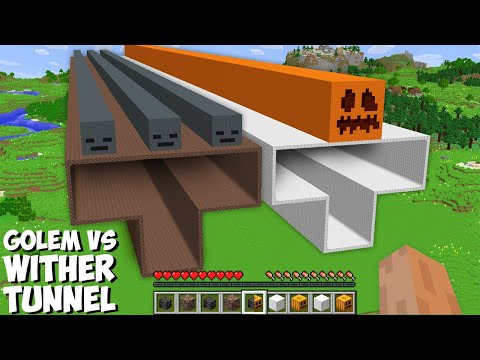 BIGGEST AND LONGEST TUNNEL INSIDE GOLEM vs WITHER in Minecraft ! WHERE DOES LEAD THIS TUNNEL ?