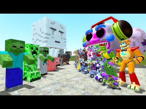 MINECRAFT MONSTERS VS ALL SECURITY BREACH ANIMATRONICS!! Garry's Mod Sandbox [Five Nights Freddy's]