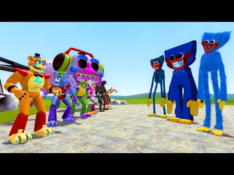 SECURITY BREACH ANIMATRONICS VS ALL HUGGY WUGGY!! Garry's Mod Sandbox [FNAF Five Nights at Freddy's]