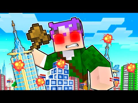 VIREI UM MONSTRO GIGANTE E QUEBREI A CIDADE DO MINECRAFT!!