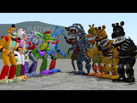 ALL GLAMROCK ANIMATRONICS VS ALL NIGHTMARE ANIMATRONICS In Garry's Mod! (Five Nights at Freddy's SB)
