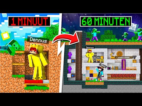 1 MINUUT vs 60 MINUTEN BUNKER Bouwen CHALLENGE! (Minecraft)