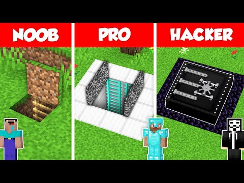 BUNKER TRAP BASE SECRET HOUSE BUILD CHALLENGE – NOOB vs PRO vs HACKER / Minecraft Battle Animation