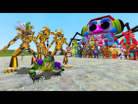 GOLDEN ALL SHATTERED ANIMATRONICS VS ALL GLAMROCK ANIMATRONICS in Garry's Mod!(FNAF SECURITY BREACH)