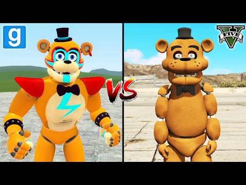 GTA 5 FNAF FREDDY FAZBEAR VS GARRY'S MOD FREDDY GLAMROCK FNAF SECURITY BREACH – WHO IS BEST?