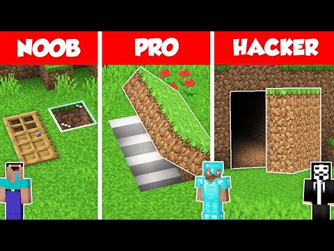 SECRET UNDERGROUND BASE HOUSE BUILD CHALLENGE – NOOB vs PRO vs HACKER / Minecraft Battle Animation