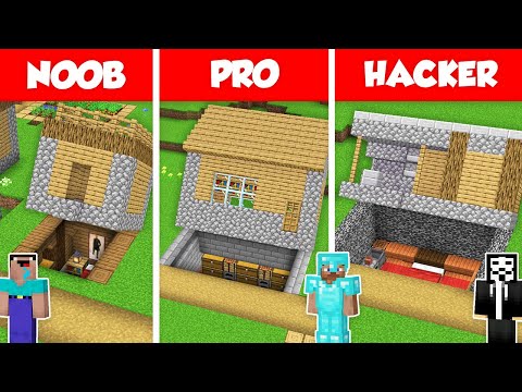 UNDER VILLAGER HOUSE SECRET BASE BUILD CHALLENGE – NOOB vs PRO vs HACKER Minecraft Battle Animation