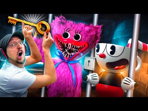 Kissy Missy helps save Cuphead & Mugman! Escape the MARIO Jail in Garry's Mod (FGTeeV Huggy Wuggy)