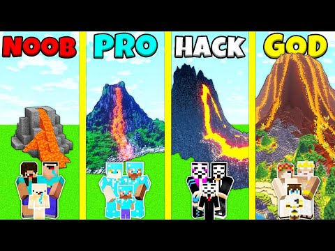 Minecraft Battle: NOOB vs PRO vs HACKER vs GOD: LAVA VOLCANO BASE HOUSE BUILD CHALLENGE / Animation