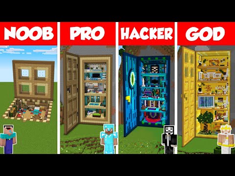 Minecraft NOOB vs PRO vs HACKER vs GOD: GIANT DOOR HOUSE BUILD CHALLENGE – Animation