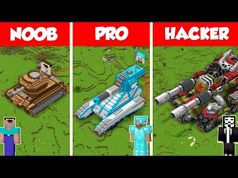 TANK MILITARY BASE HOUSE BUILD CHALLENGE – NOOB vs PRO vs HACKER / Minecraft Battle Animation