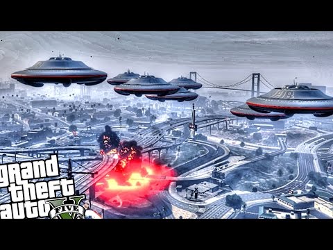 GTA 5 PC – UFO Invasion Attack (Crazy UFO Alien Attack!!) Grand Theft Auto 5 PC UFO Gameplay