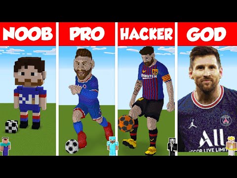 Minecraft MESSI PSG STATUE HOUSE BUILD CHALLENGE – NOOB vs PRO vs HACKER vs GOD / Animation