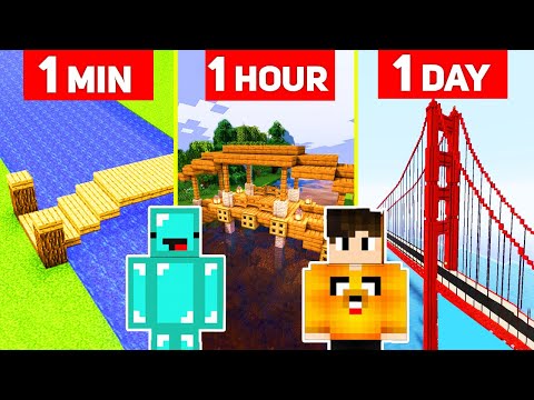 Minecraft NOOB Vs PRO : BRIDGE Building CHALLENGE (1 Minute Vs 1 Hour Vs 1 Day )