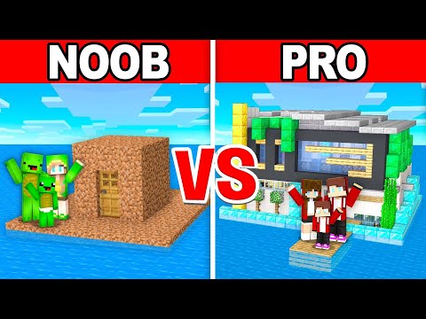 Mikey Family and JJ Family – NOOB vs PRO : Water House Build Challenge in Minecraft (Maizen)