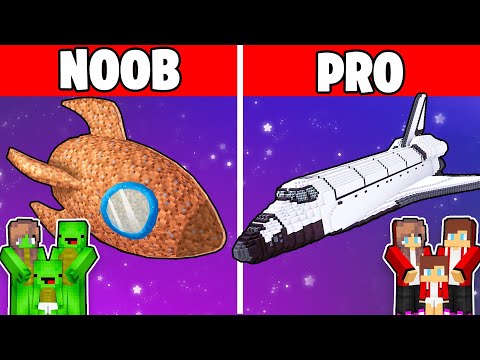 Mikey vs JJ Family – Noob vs Pro: Space Shuttle House Build Challenge in Minecraft