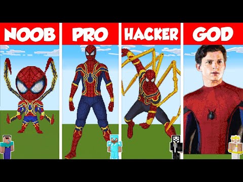 Minecraft TNT SPIDERMAN STATUE HOUSE BUILD CHALLENGE – NOOB vs PRO vs HACKER vs GOD / Animation
