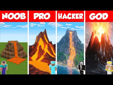 Minecraft TNT VOLCANO HOUSE BUILD CHALLENGE – NOOB vs PRO vs HACKER vs GOD / Animation